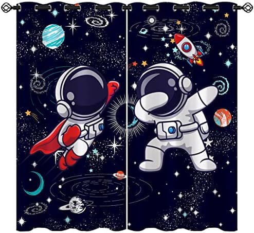 Oninuo Cutrinete de Blackout Cutrinete para meninas Decoração de casa de menino, Departamento espacial Funny Spaceman Grommet Drapes Térmicas Isoladas Curta