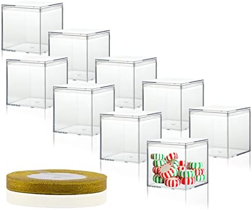 20 PCs Cubo quadrado de plástico transparente, 2.16x2.16x2.16 Caixa de armazenamento de plástico de acrílico pequeno com tampas