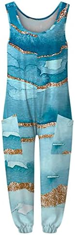 Huihaixiangbao Jumpsuits for Women Casual 2023, Mulheres Summer Summer Sleesess V Neck Beach Macacys Baggy Impresso Rombons de pernas largas