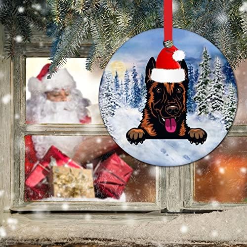 Ornamentos de Natal para cães para cães espreitadores de árvores com ornamentos de cerâmica redondos de chapéu de Papai Noel