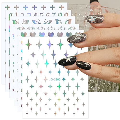 Jmeowio 10 folhas Aurora unhas adesivas Decalques Auto-adesivo pegatinas uñas glitter colorido holográfico suprimentos de unhas unhas