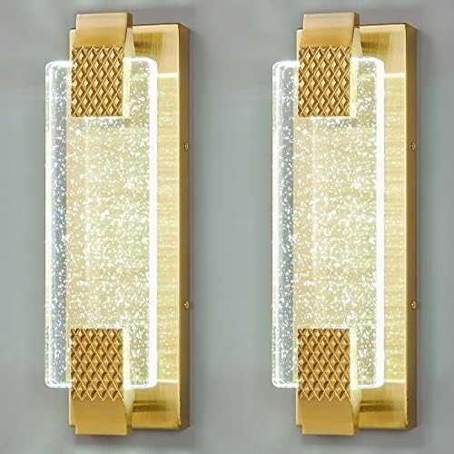 Fdpby Gold Wall Sconnces Conjunto de duas arandelas de banheiro modernas Luzes de vaidade lideradas 15 '