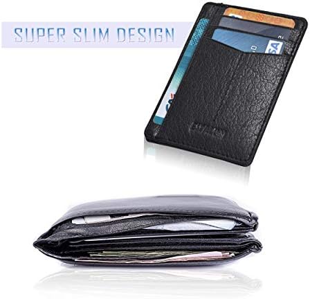 Carteira de couro real de estalon para homens e mulheres - RFID Slim Credit Card Card Pocket Pocket Minimalista de carteiras fofas com janela de identificação