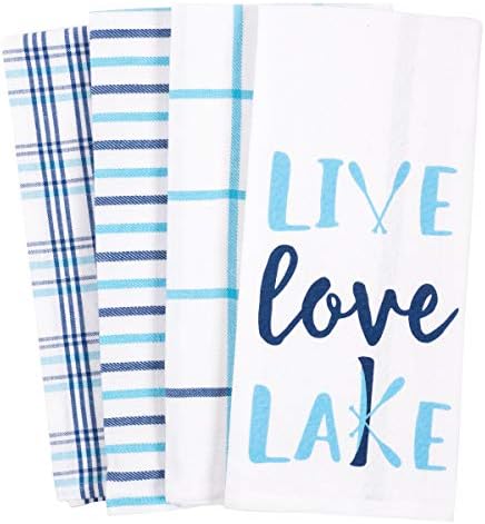 KAF Pantry Live Love Lake Kitchen Toalha Conjunto de 4, 100 % de algodão, 18 x 28 polegadas