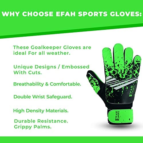 EFAH Sports Soccer Goletyskeeper Luvas para crianças garotos Luvas de goleiro de futebol juvenil com garras fortes