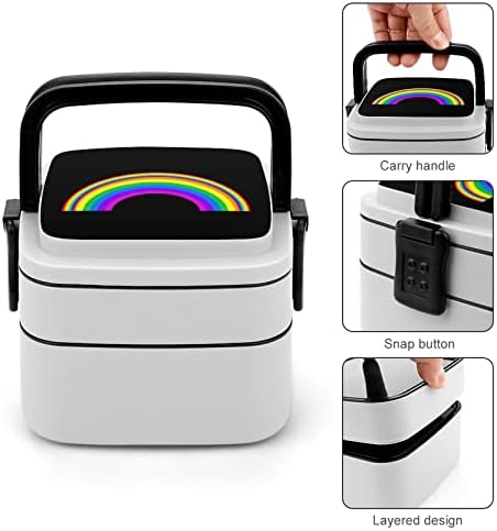 Rainbow LGBT Pride Bento Box Double Cayer All-in-One Packable Lunch Recier com colher para viagens de piquenique