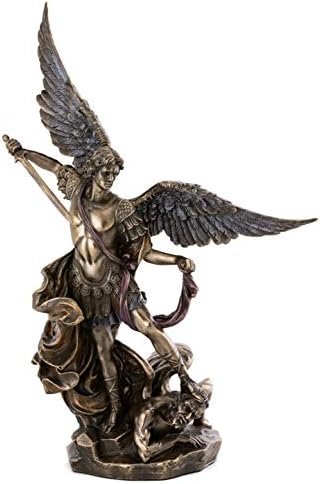Top Collection Arcanjo St. Michael estátua - Michael Arcanjo do céu derrotando Lúcifer em bronze premium a frio - estatueta