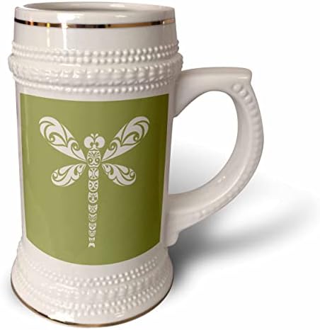 3drose Dragonfly White Tribal Tattoo Style Art em Khaki Green - 22oz de caneca