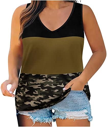 ticcoy plus size tampas de tanques para mulheres v pescoço sem mangas bloco de cor de cor solta camisas de ajuste 2023 blusas casuais