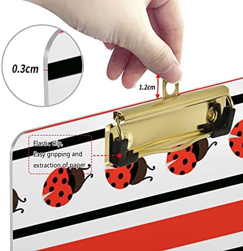 Alaza Cute Ladybug Red Black Stripe Clipboards For Kids Mulheres Mulheres Mulheres Letra Plástico Clipe Low Profile,