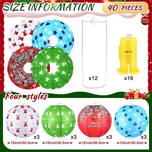 12 PCS Lanternas de papel de papel para festa de Natal com 16 lanternas de papel colorido de lanternas LED lanternas de natal