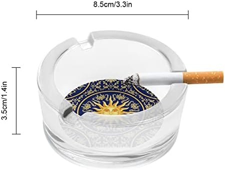 Celestial Baroque Blue Gold Gold Sun Face Glass Ashtrays Round Bandea de cinzas fofas Caso de porte de cinzas para decoração