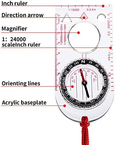 BBTO 9 peças Orientador de caminhada backpacking bússola de acampamento mapa lendo bússola à prova d'água ao ar livre