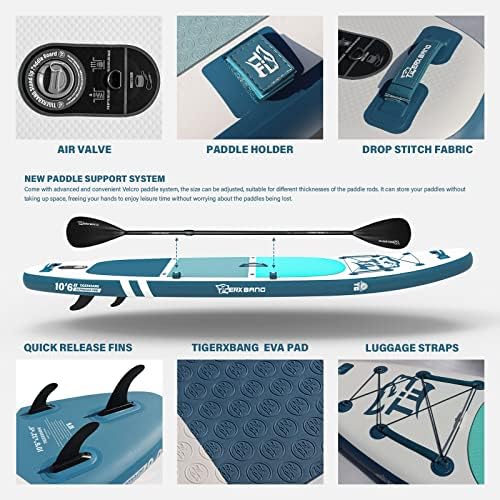 Tigerxbang Stand Up Paddle Boards 10'6 x 32 x 6 com acessórios premium de placa SUP, pranchas infláveis ​​para adultos/crianças com raquete de lâmina dupla, assento de caiaque, coleção Defender-Pro