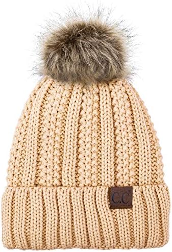 C.C EXCLUSIVOS Fuzzy forred Knit Fur Pom Feanie Hat
