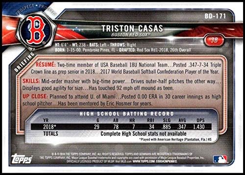 2018 Bowman Draft BD-171 Triston Casas NM-MT Boston Red Sox Cartão de beisebol oficial da MLB