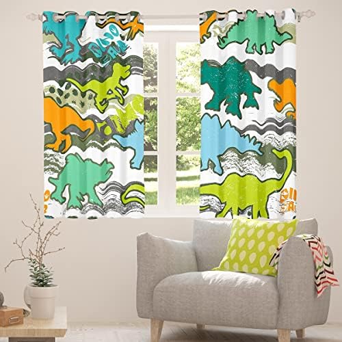 Cortinas de dinossauros erosébridais conjuntos de dinos aquarela Corra Janela Jungle Safari Animals Drapes de janela para crianças