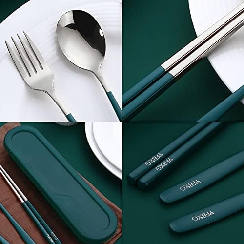 Utensílios portáteis definidos com estojo ， yfbxg 4 pcs Calheres de acampamento de viagens, 18/8 de aço inoxidável reutilizável utensílio de viagem conjunto de utensílios de talheres de utensílios de talheres