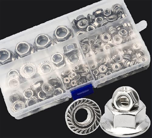 304 porca de flange de aço inoxidável, porca de flange porca não deslizante, para fixação, manutenção, porcas em caixa 192pcs