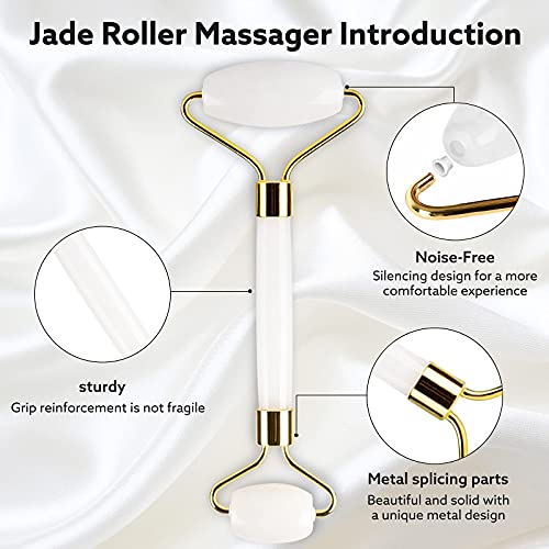 Jr & Gy Jade Roller e Gua Sha Set, GUA SHA Ferramenta de massagem para Jade Branca para Anti Antigo, Ralos de Esfrugo para Olhos,