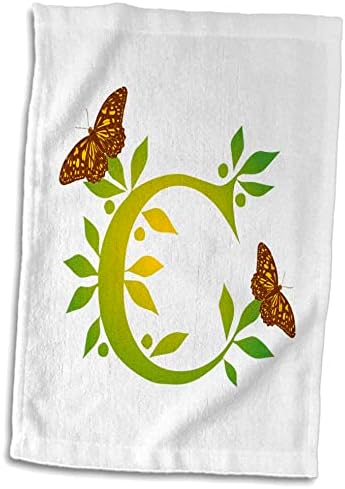 3DROSE Monogram C Início C em verde arborizado e amarelo com borboletas - toalhas