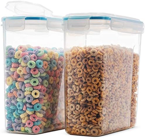 Komax Biokips Recipientes de cereais Conjunto de armazenamento de 2-recipientes de armazenamento de alimentos herméticos-dispensador de cereais para todos os alimentos secos-recipiente de cereal sem BPA para organização de despensa e armazenamento