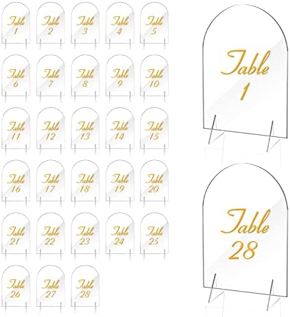 28 PCS Números de mesa de casamento, números de mesa de acrílico para casamento 4x6 polegadas, placas e titulares de números