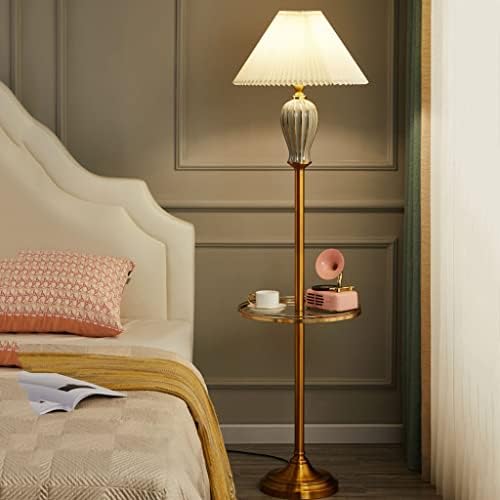 Luminária de piso mgwye com prateleira vintage plissada sala de estar lâmpada de estudo scandinavian lâmpada de cabeceira
