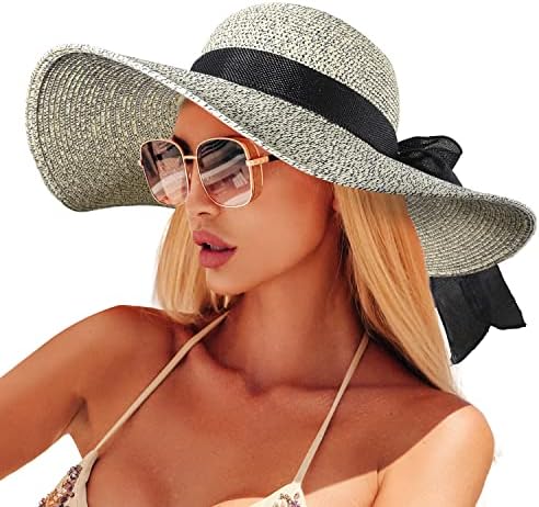 Chapéus de praia para mulheres, chapéu de sol de palha com aba larga, chapéus de praia de verão para mulheres, chapéu