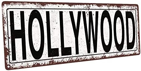 Homebody Accents Hollywood 6 X16 Sinal de metal, rústico, Califórnia, filmes