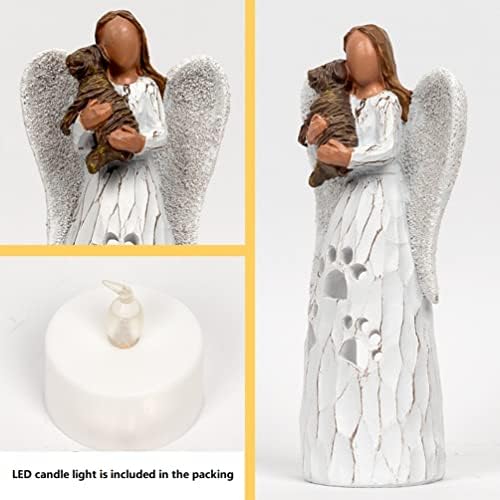 Figura pintada à mão esculpida anjo colecionável figura anjo figuras estátua de vela com led Candle Angel of Friendship Memoriais para amantes de cães