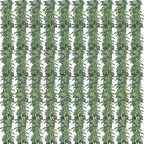 10 Pacote Garland de Eucalipto Artificial com folhas de salgueiro 6,4 pés de vegetação artificial Vidra