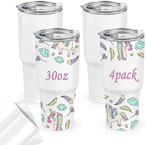 Aiheart 30oz Sublimação Sublimação Aço inoxidável Coffeeador de café, 4pack Sublimação em branco aço inoxidável em branco a granel, caneca de viagem isolada a vácuo de parede dupla com filmes de embrulho encolhido, para carros de xícara de xícara