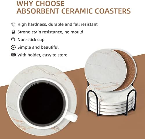 Syllenhod Coasters for Drinks Conjunto de 6, montanhas -russas de pedra cerâmica de mármore absorvente com base e base de cortiça, adequados