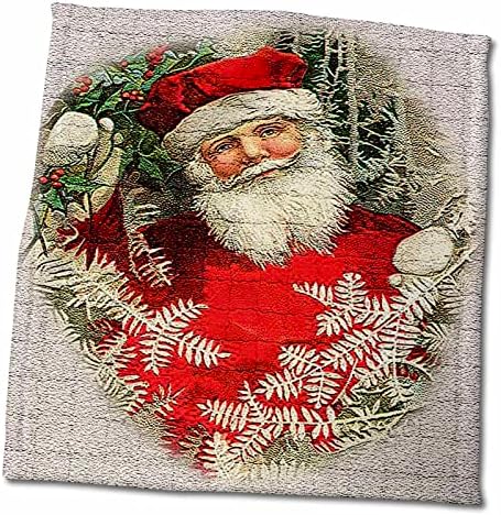 Cameo 3drose de Papai Noel segurando Holly e uma árvore de pinheiros com telhas de mosaico. - Toalhas
