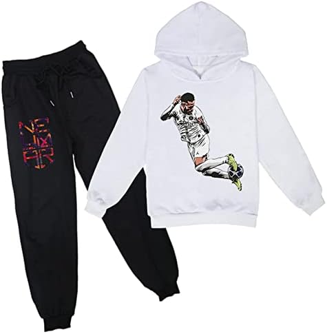 Benlp wokenday meninos neymar jr gráfico solto tops com capuz+moletom de moletom de moletom-2pcs para crianças, meninas