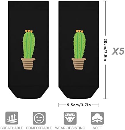 Cactus 5 pares engraçados com meias de tornozelo de tornozelo meias atléticas sem show amortecidas para homens mulheres