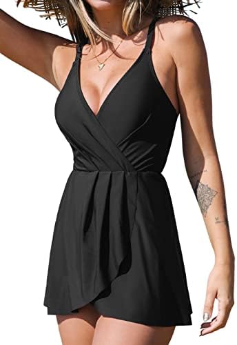 Cupshe One Piece Swimsuit for Women Tummy Control Swim Dress Dress Crisscross Rouched Skirted Bathing Suits com Bottom