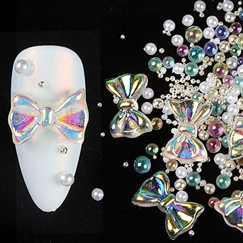 Pink Bows Pearl Ab strass para decorações de unhas Decorações mistas Aurora Crystal Gems Charmos de luxo Jóias Kawaii Acessórios -