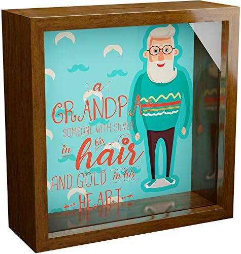 KLA Grandpa 6x6x2 Memorabilia Box Shadow Box | Manutenção de madeira com frente de vidro | Idéias de presentes do papai de netos