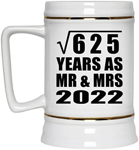 Projeto Raiz quadrada do 25º aniversário de 625 anos como Sr. e Sra. 2022, caneca de 22 onças de caneca de caneca de