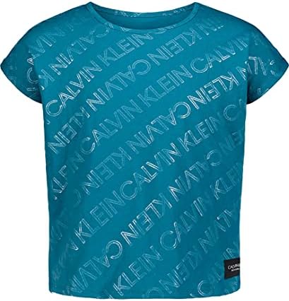 Manga curta de Calvin Klein Girls T-shirt de desempenho relaxado, decote de pescoço de tripulação e detalhamento do logotipo