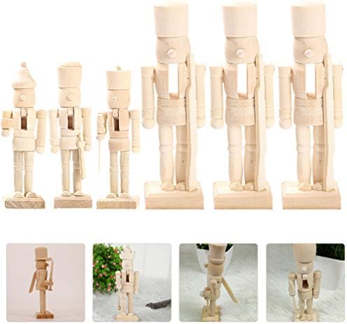 Kesyoo 6pcs de natal quebra -nozes Ornamento inacabado de madeira Figuras de quebra -nozes DIY Soldado soldado brinquedo