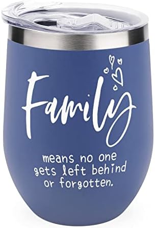 Família significa que ninguém deixou para trás ou esquecido a vácuo copo de copo azul de 12 onças de aço inoxidável com tampa de palha bebendo copo para tomar chá quente café gelado frio