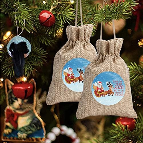Dbylxmn Linen Christmas Santa Backpack Bag Bag 10pcs Bolsa Presente Candros de Candros Impressa e organizadores Vime