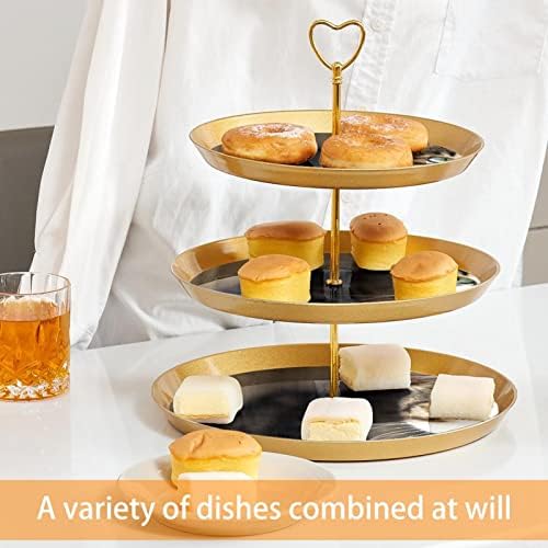 Conjunto de bolo de 3 cupcake de 3 camadas Stands Plates de pastelaria reutilizáveis ​​para decorações de festas de chá de