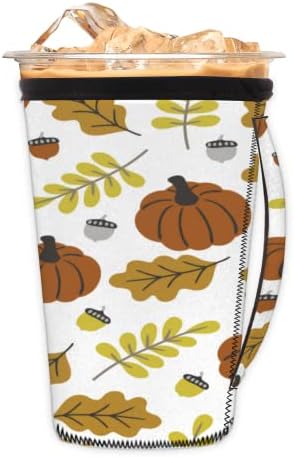 Folhas de abóbora laranja Castanhas de café gelado reutilizável com manga de xícara de neoprene para refrigerante, café com leite,