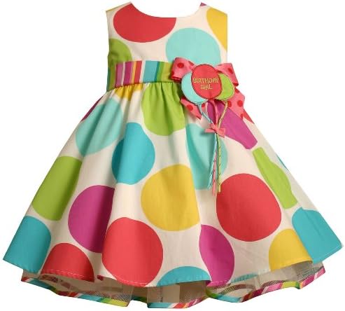 Vestido de aniversário de pontos grandes de Bonnie Baby com faixa para a cabeça