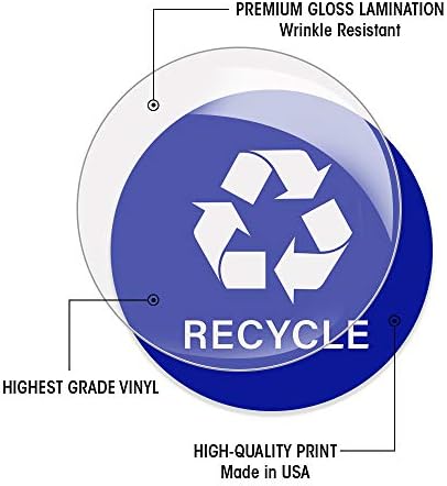 Reciclo de reciclagem de lixo rótulo Decalque redondo Organiza o desperdício de lixo de reciclagem-Vinil verde de reciclagem de reciclagem-Green de reciclagem, preto para lixo interior de lixo interior