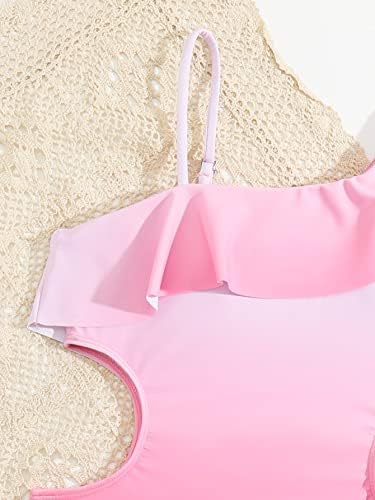 Milumia Girl's Ombre Ruffle Trim Onepiece Swimsuith Neck Neck Cut Out Cut Out